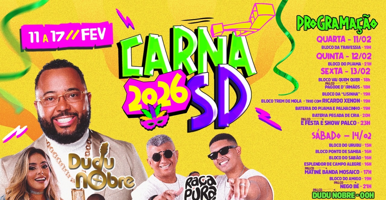 Confira a programação completa do Carnaval 2026 em Santos Dumont